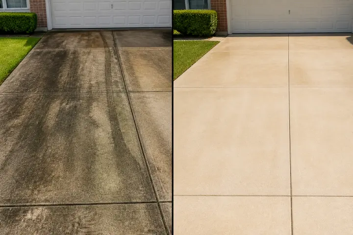 Before and after driveway cleaning result