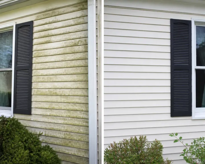 Before and after siding softwash result
